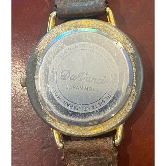 VTG Unisex 43mm Gold Tone Da Vanci Watch, MOP Face, Leather and Canvas Band - Picture 4 of 4
